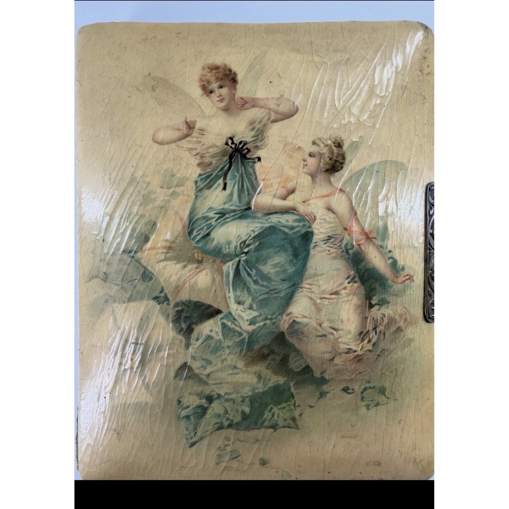 Antique Victorian Velvet‎ Photo Album Art Nouveau Lady Embroidered Floral